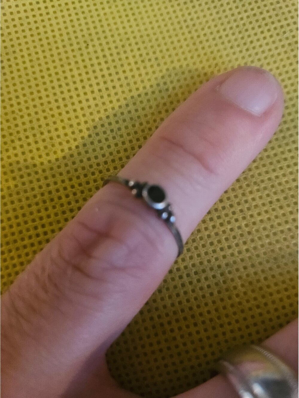 Antique looking Ring with black stone - size and origin unknown - as shown